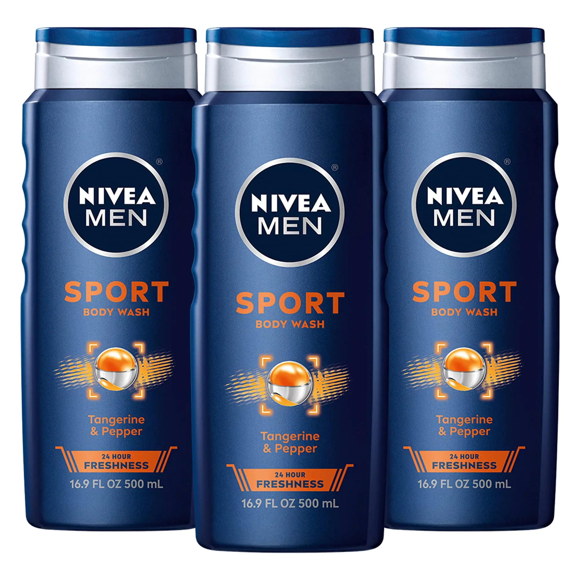 Nivea Men Sport Body Wash with Revitalizing Minerals 16.9 Fl Oz Bottles (Pack of 3)