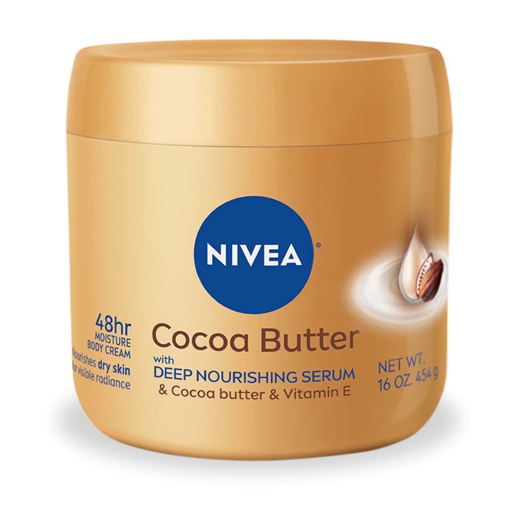 NIVEA Cocoa Butter Body Cream with Deep Nourishing Serum Cocoa Butter Cream for Dry Skin 16 Ounce Jar
