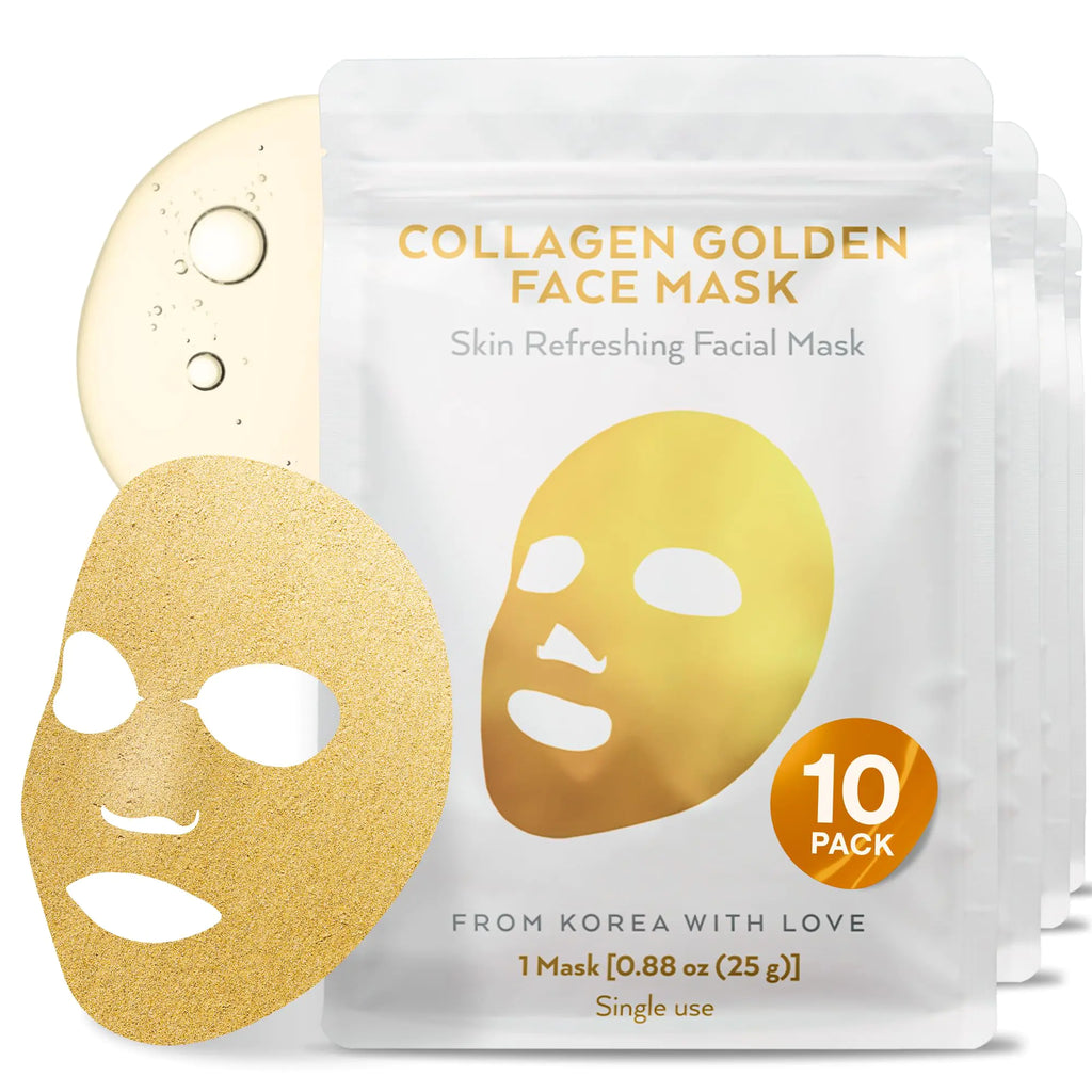 Korean Collagen Face Mask 10 pack - 24K Gold Face Mask Skin Care - Premium Alternative to Korean Sheet Masks - Deep Collagen Mask For Face Skin - Hydrating Face Masks Skincare - Korean Face Mask Set