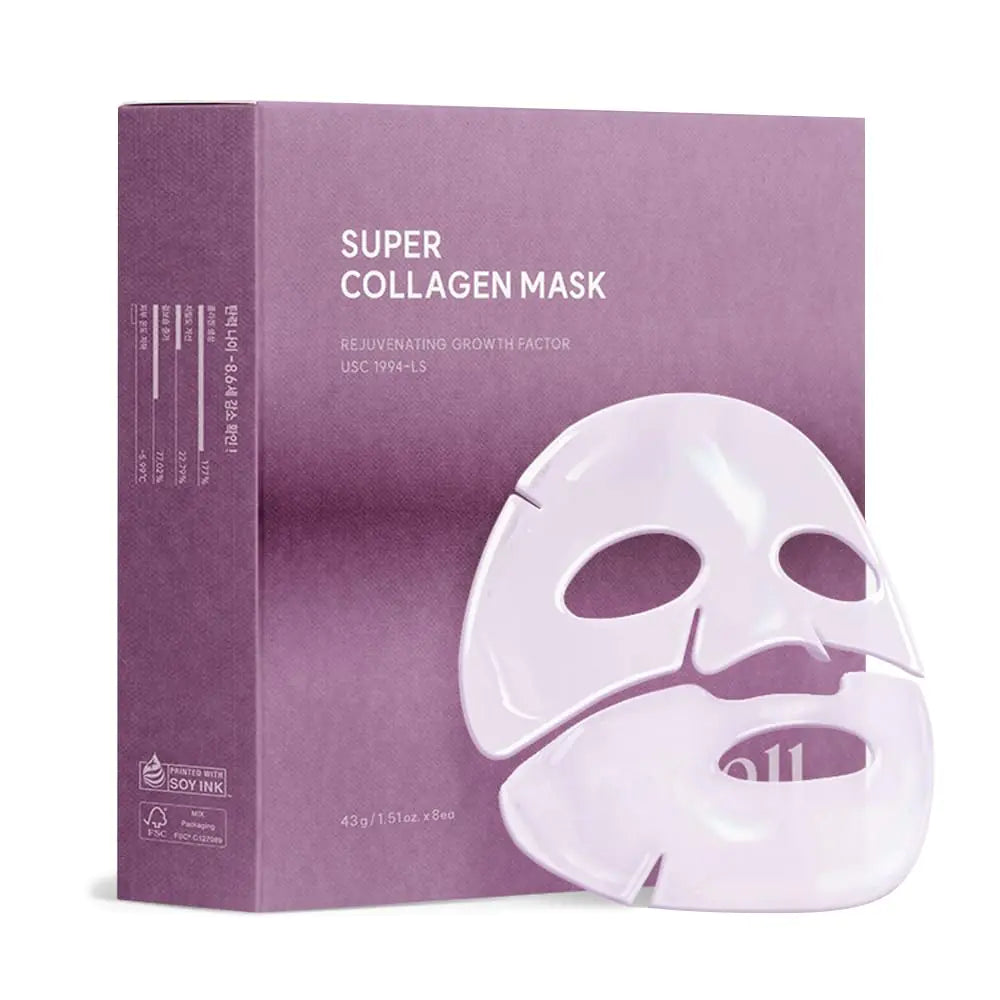 AROCELL Super Collagen Mask 8 Facial Sheet Dual Matrix Hydrogel Masks with Low Molecular Weight Collagen for Elasticity Hydrating Anti-Aging Cooling Korean Skincare 43g x 8ea