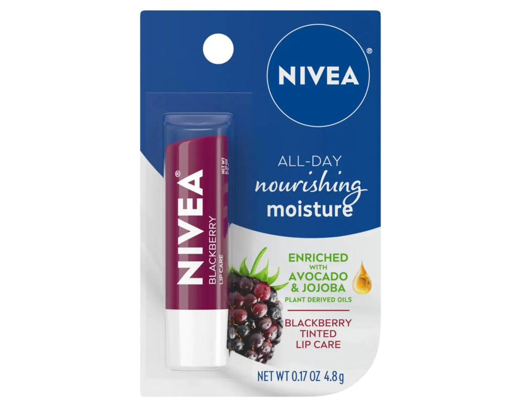 NIVEA Lip Balm Blackberry Flavored Tinted Lip Balm Stick with Shea Butter and Jojoba Oil 0.17 Oz Pack of 1