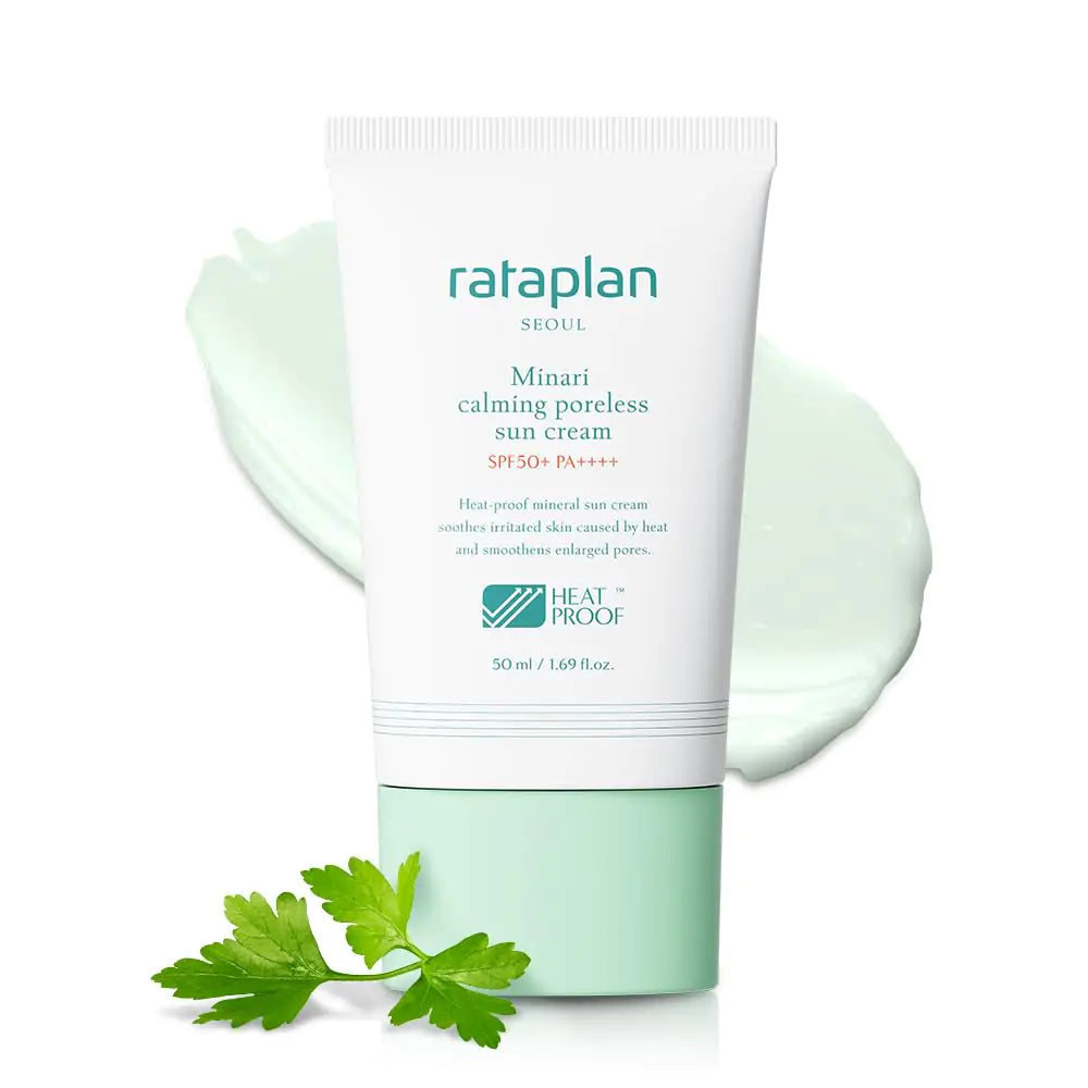 Rataplan Minari Calming Poreless Sun Cream SPF 50+ PA++++ 1.69fl.oz - Mineral Sunscreen Korean Sunscreen for Face Pore Minimizer for Face Reef Safe Broad Spectrum Korean Skincare